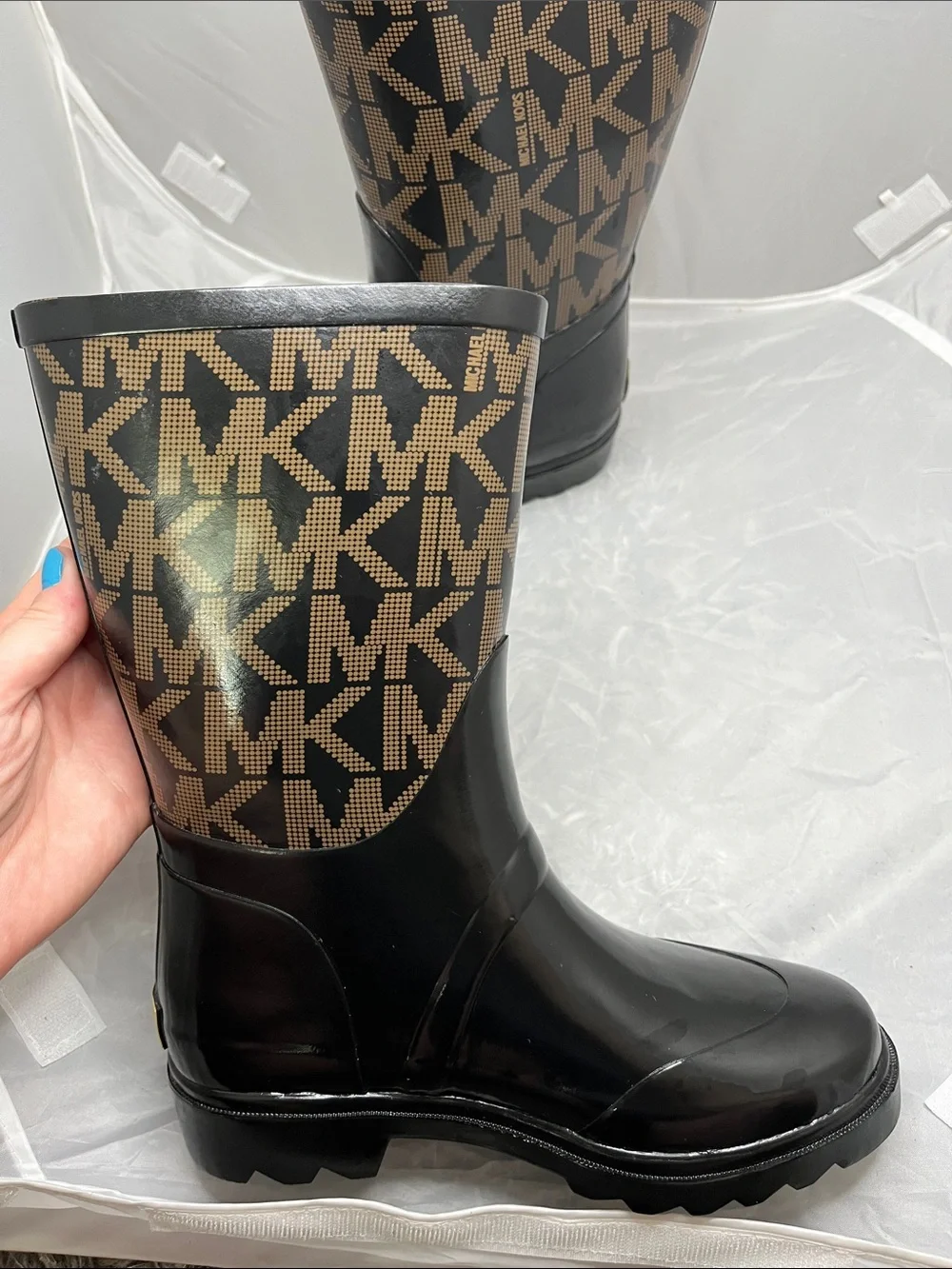 Michael Kors Signature MK Logo Rain Boots with Side Buckle - Size 6